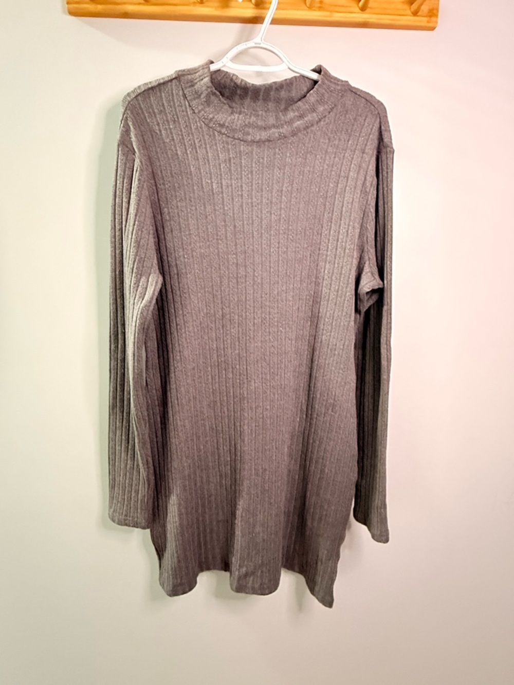 Pink Lily Gray Ribbed Mock Neck Cowl Sweater
